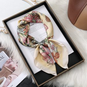 70cm Vintage Satin Women's silk scarf- Floral Print Versatile Elegant Luxurious Square