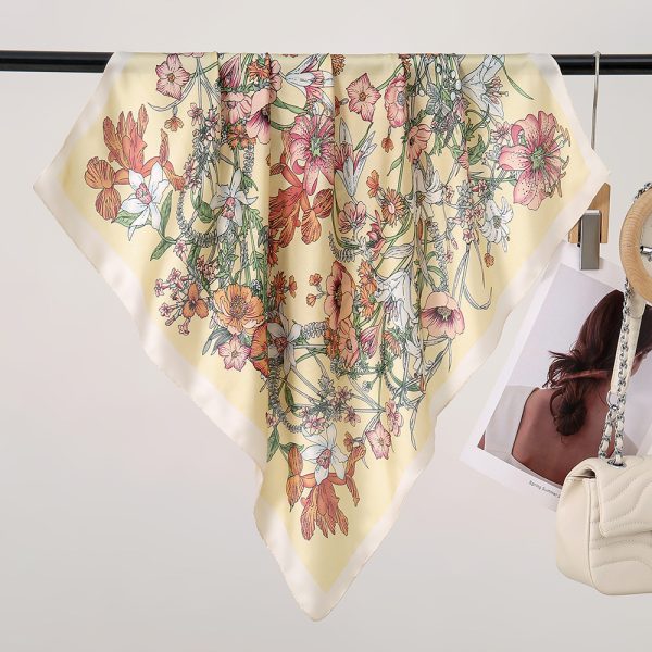 70cm Vintage Satin Women's silk scarf- Floral Print Versatile Elegant Luxurious Square - Image 4