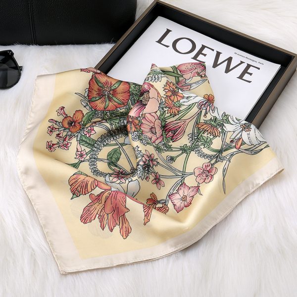 70cm Vintage Satin Women's silk scarf- Floral Print Versatile Elegant Luxurious Square - Image 3
