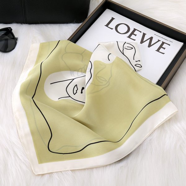70cm Minimalist Women Silk Square Scarf - Solid Color Shanghai Story Elegant Lines - Image 3