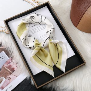 70cm Minimalist Women Silk Square Scarf - Solid Color Shanghai Story Elegant Lines