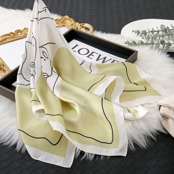 70cm Minimalist Women Silk Square Scarf - Solid Color Shanghai Story Elegant Lines - Image 2