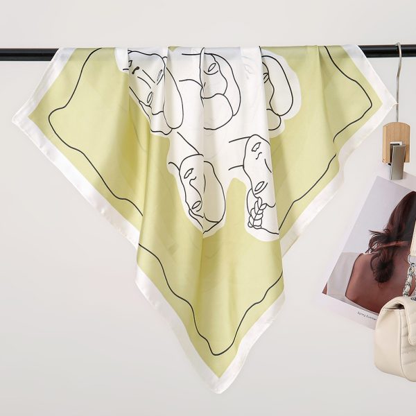 70cm Minimalist Women Silk Square Scarf - Solid Color Shanghai Story Elegant Lines - Image 4