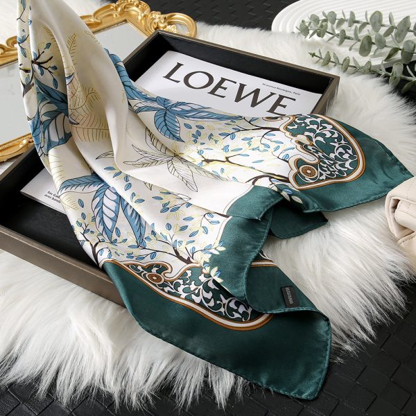 70cm Thin Women Silk Scarf - Graceful Floral Butterfly Vintage Versatile Elegant Shawl - Image 2