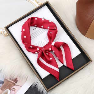 Red Polka Dot 70cm Square Silk Scarf - Effortless Classic French Vintage Commuter Versatile