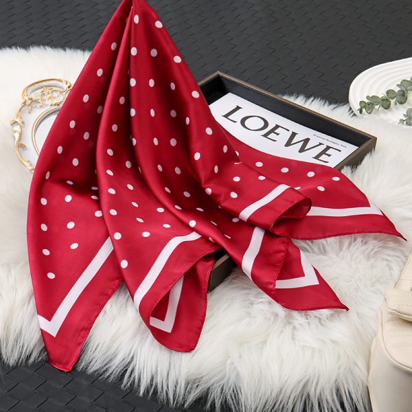 Red Polka Dot 70cm Square Silk Scarf - Effortless Classic French Vintage Commuter Versatile - Image 2