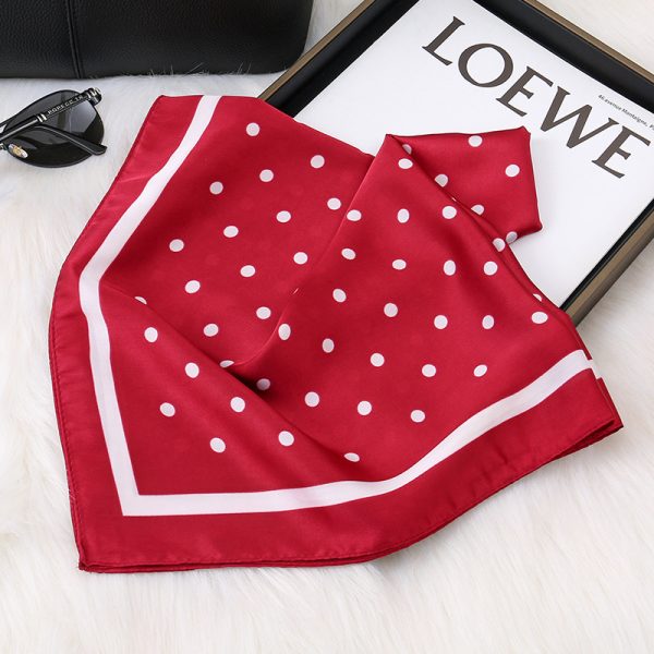 Red Polka Dot 70cm Square Silk Scarf - Effortless Classic French Vintage Commuter Versatile - Image 3