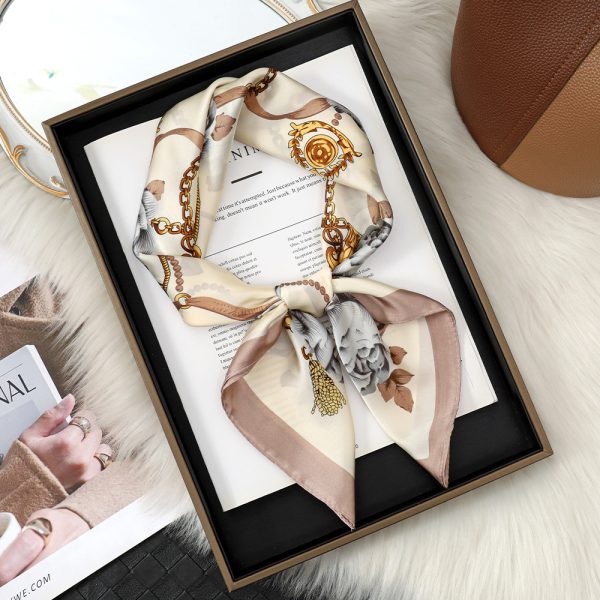 Women's Chain Floral Silk Scarf - Simple And Versatile 70cm Sun Protection Shawl