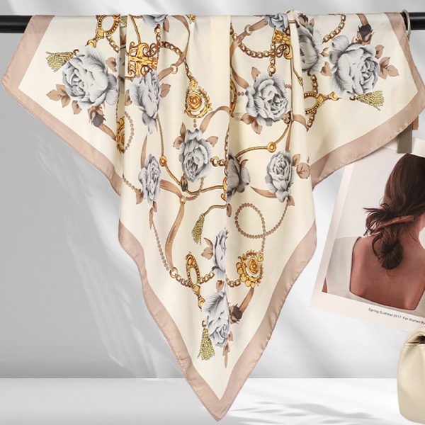 Women's Chain Floral Silk Scarf - Simple And Versatile 70cm Sun Protection Shawl - Görüntü 4