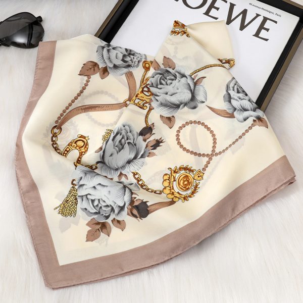 Women's Chain Floral Silk Scarf - Simple And Versatile 70cm Sun Protection Shawl - Görüntü 2