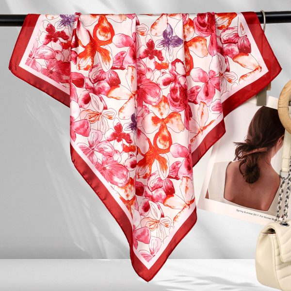 Abstract floral Stylish Women's 70cm Silk Scarf - Summer lightweight Breezy Airy Silky - obrazek 4