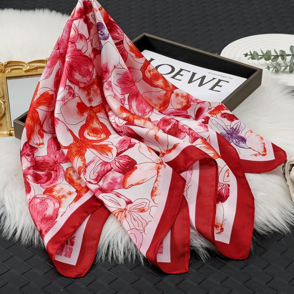 Abstract floral Stylish Women's 70cm Silk Scarf - Summer lightweight Breezy Airy Silky - obrazek 2