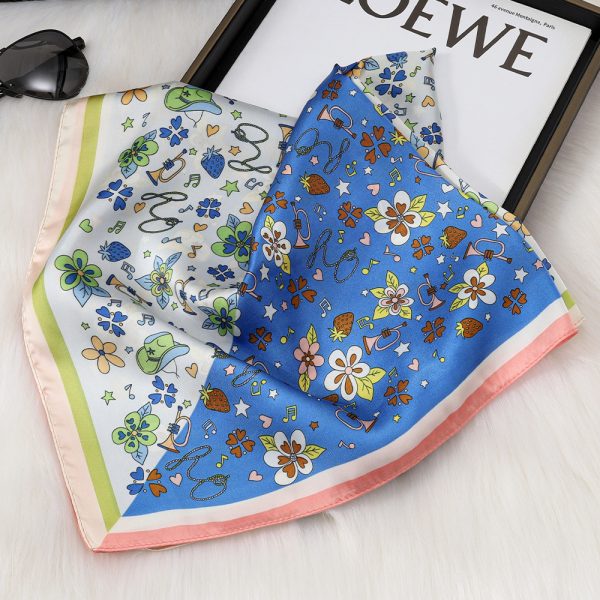 Two-Tone Floral Silk Scarf  -Women‘s Sweet Fresh Square for Daily Neck Wrap - Image 3