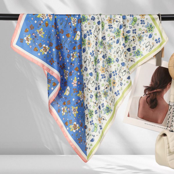 Two-Tone Floral Silk Scarf  -Women‘s Sweet Fresh Square for Daily Neck Wrap - Image 4
