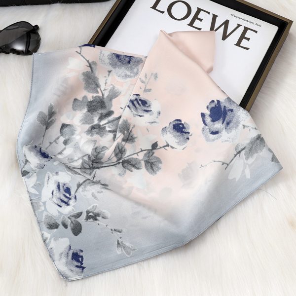French Vintage Floral Silk Scarf - Lightweight Pink Sun Protection Neck Wrap - Image 3