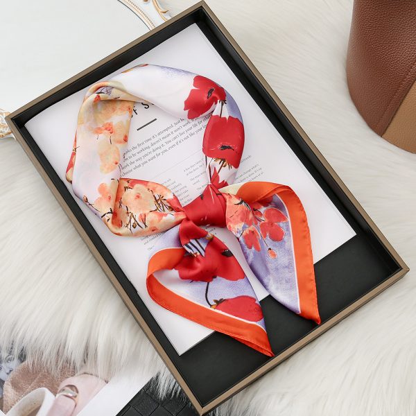 Japanese Spring Floral Silk Scarf - Minimalist luxury Casual Neck Wrap for Vacay