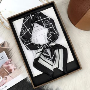 Checkered Black White Silk Scarf - 70cmOffice Versatile Square for Women