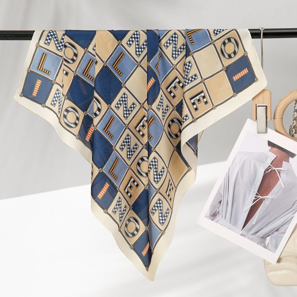 ⁦Spring Mother's Day New Letter Print Silk Scarf - Simple Plaid Stripe Square for Women⁩ - الصورة ⁦4⁩