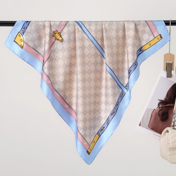 Spring Autumn Two-Tone Checkered Silk Scarf - Lightweight Premium 70cm Neck Wrap for Women - 이미지 4