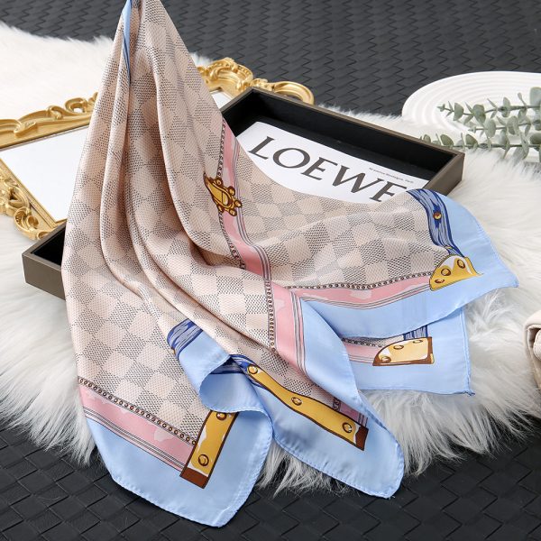 Spring Autumn Two-Tone Checkered Silk Scarf - Lightweight Premium 70cm Neck Wrap for Women - 이미지 2