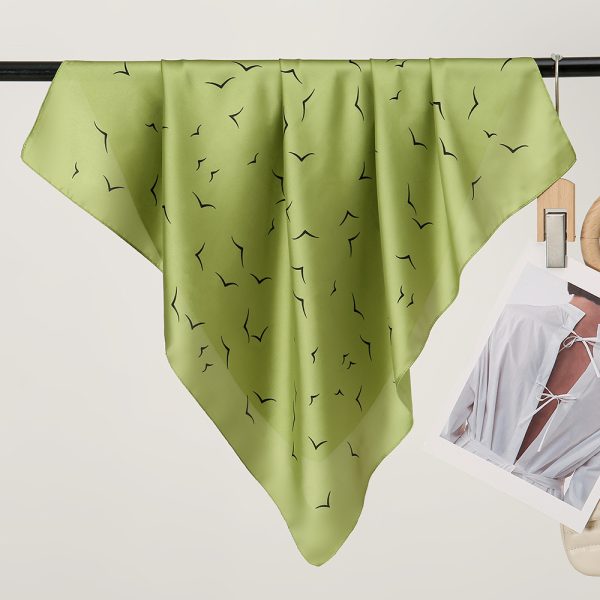 New Women's 70cm Silk Scarf - Seagull Green Fashion Premium Business Accessory - 画像 (4)