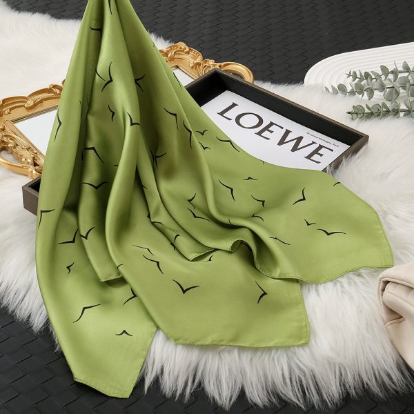 New Women's 70cm Silk Scarf - Seagull Green Fashion Premium Business Accessory - 画像 (2)