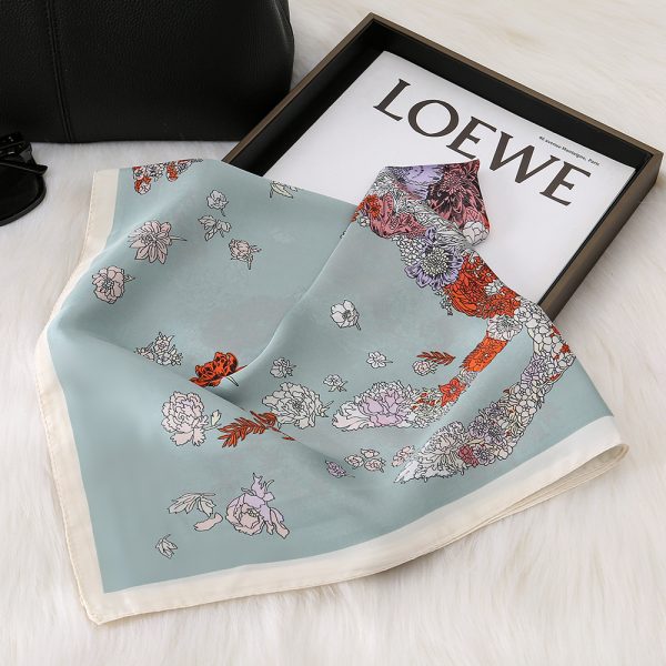 New Women's Printed 70cm Square Silk Scarf - Spring Autumn Fashion Korean Style Premium Accessory - 이미지 3