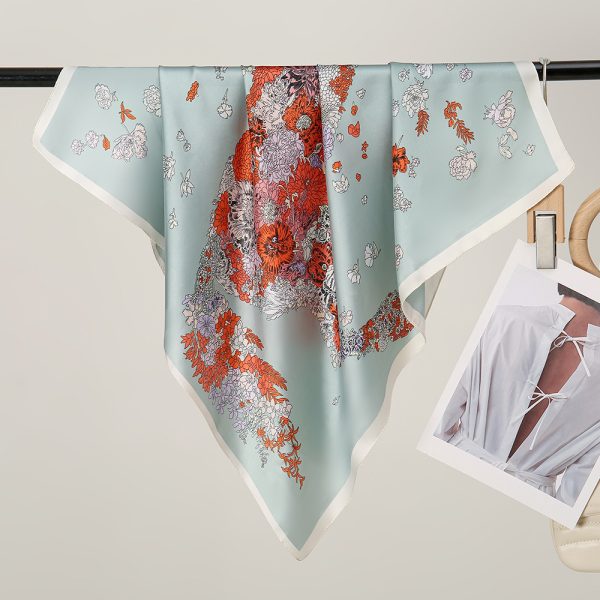 New Women's Printed 70cm Square Silk Scarf - Spring Autumn Fashion Korean Style Premium Accessory - 이미지 4