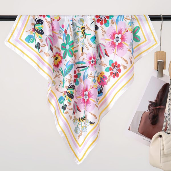 Colorful Floral Silk Scarf for Women - 70cm Vibrant Square Wrap Fashion Accessory - 이미지 4