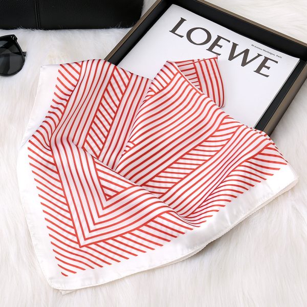 Striped Silk Scarf for Women - Elegant Square Head Wrap and Shawl for Hair - Billede 3