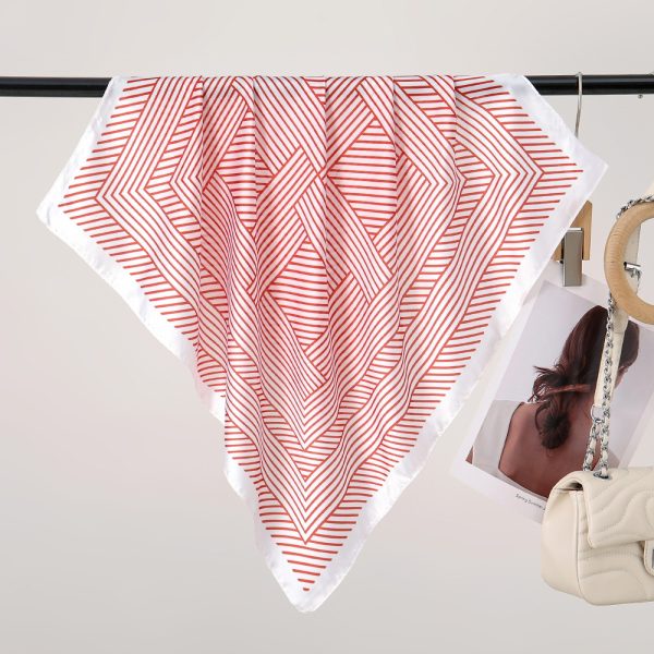 Striped Silk Scarf for Women - Elegant Square Head Wrap and Shawl for Hair - Billede 4