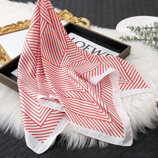 Striped Silk Scarf for Women - Elegant Square Head Wrap and Shawl for Hair - Billede 2