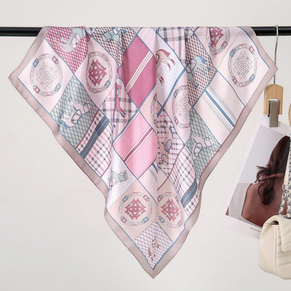 Luxurious Printing Striped Square Silk Scarf - Head Hair Shawl & Wrap for Women - 이미지 4