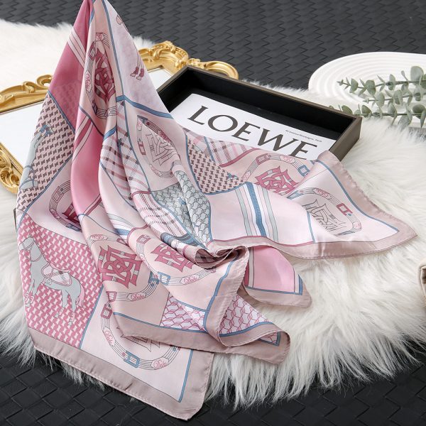 Luxurious Printing Striped Square Silk Scarf - Head Hair Shawl & Wrap for Women - 이미지 2
