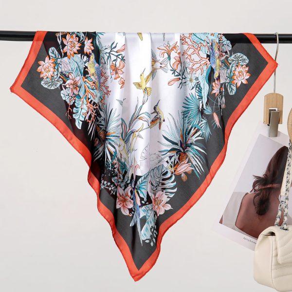 Red And Black Flowers Square Silk Scarf - Women's Head Neck Wrap, Bandana for Sleeping - Εικόνα 4