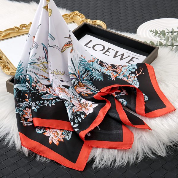 Red And Black Flowers Square Silk Scarf - Women's Head Neck Wrap, Bandana for Sleeping - Εικόνα 2